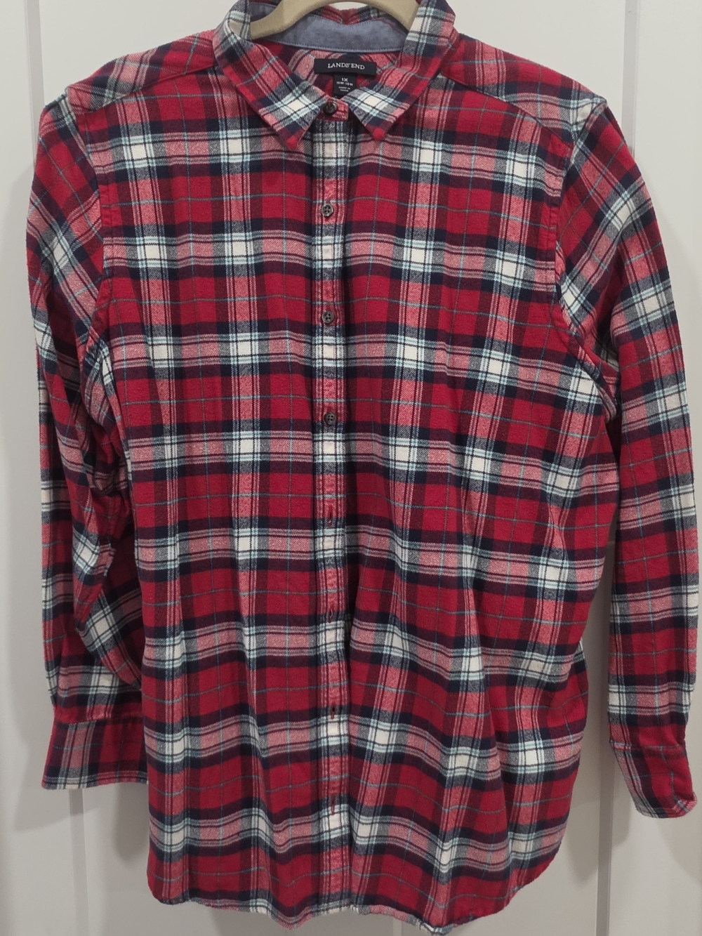 Lands' End Red Plaid Button-Down Shirt
